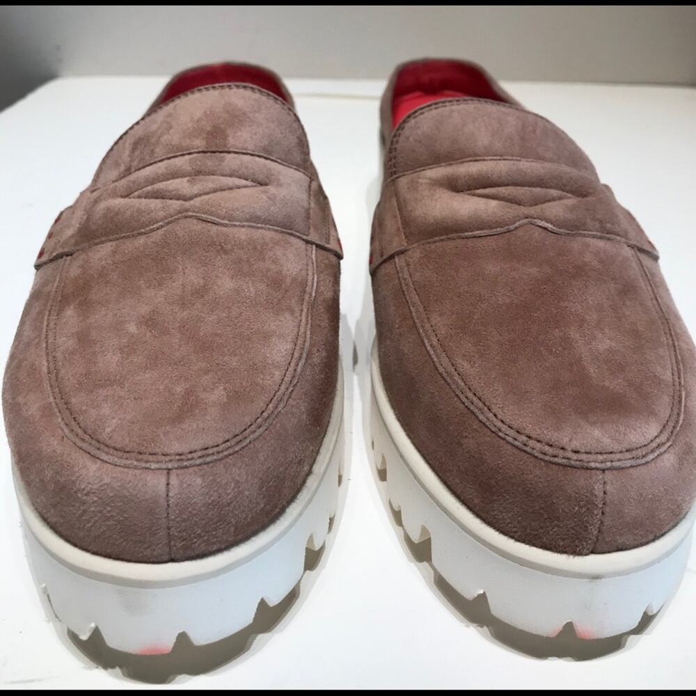 Pas de Rouge tan suede close toe mule w/ rubber